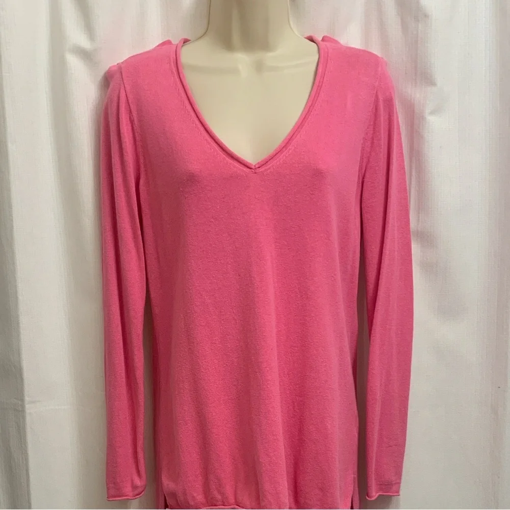 J.Crew Pink V-Neck Sweater Lightweight Luxury Linen Blend